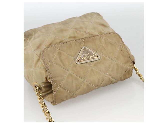 Borsa a Spalla con Catena Prada in Nylon Beige Oro Auth bs34265 D'oro - vista 6