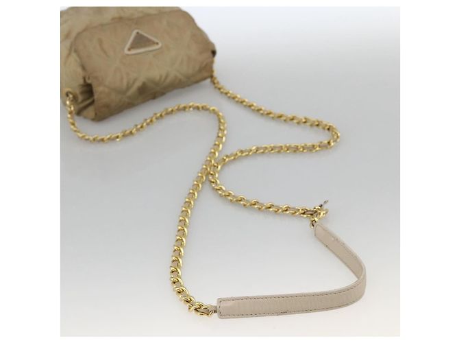 Borsa a Spalla con Catena Prada in Nylon Beige Oro Auth bs34265 D'oro - vista 7