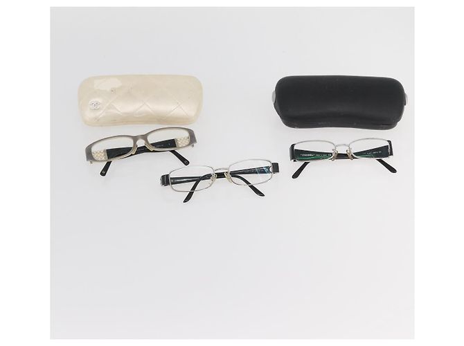 Gafas CHANEL plástico metal 3 Set Gris Negro CC Auth bs34338 Castaño - vista 26