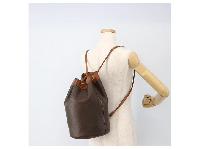 Céline Borsa a spalla in tela Macadam CELINE in pelle PVC marrone e oro Auth BAZ797 D'oro - vista 17