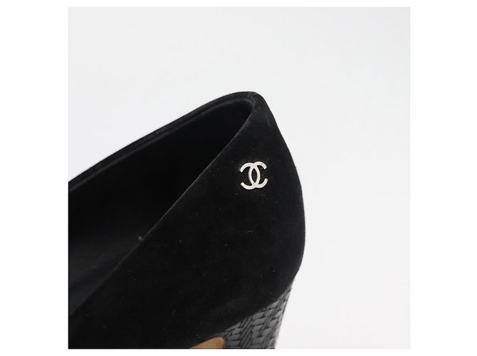 CHANEL Décolleté in Camoscio 36 1/2 C Nero CC Auth 174628A - vista 24