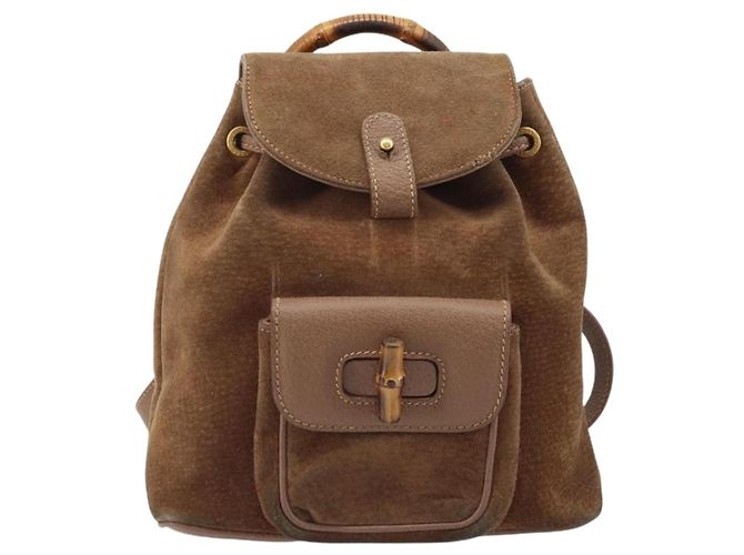 Bamboo Zaino in Bambù GUCCI Camoscio Marrone Oro 003 1705 0030 Auth AMZ377 D'oro - vista 13