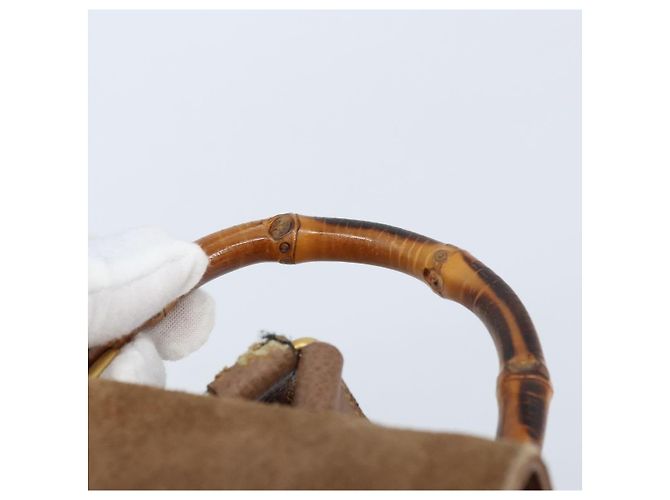 Bamboo Zaino in Bambù GUCCI Camoscio Marrone Oro 003 1705 0030 Auth AMZ377 D'oro - vista 14