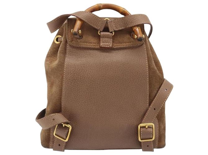 Bamboo Zaino in Bambù GUCCI Camoscio Marrone Oro 003 1705 0030 Auth AMZ377 D'oro - vista 2
