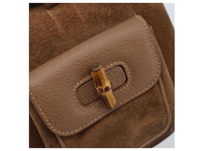 Bamboo Zaino in Bambù GUCCI Camoscio Marrone Oro 003 1705 0030 Auth AMZ377 D'oro - vista 21