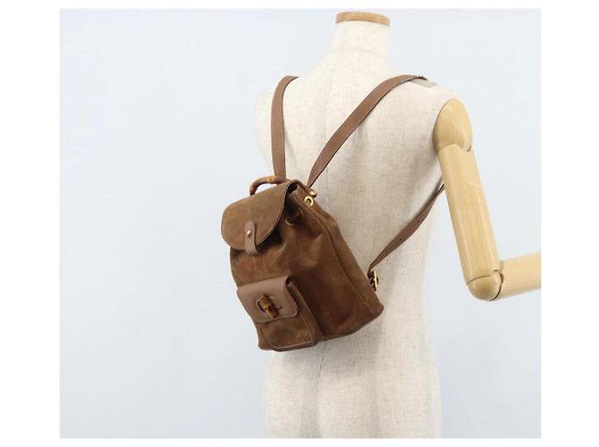 Bamboo Zaino in Bambù GUCCI Camoscio Marrone Oro 003 1705 0030 Auth AMZ377 D'oro - vista 29