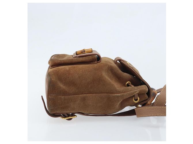 Bamboo Zaino in Bambù GUCCI Camoscio Marrone Oro 003 1705 0030 Auth AMZ377 D'oro - vista 3