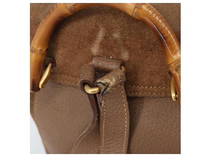 Bamboo Zaino in Bambù GUCCI Camoscio Marrone Oro 003 1705 0030 Auth AMZ377 D'oro - vista 8
