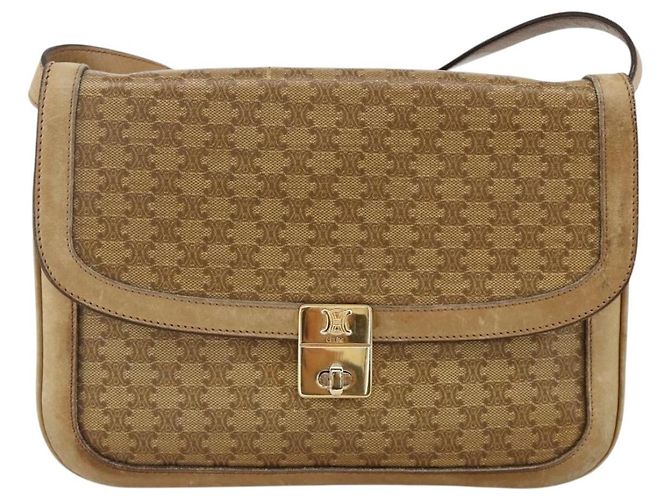 16 Céline Borsa a Spalla in Tela Macadam CELINE in Pelle PVC Beige Oro Auth BAZ705 D'oro - vista 13
