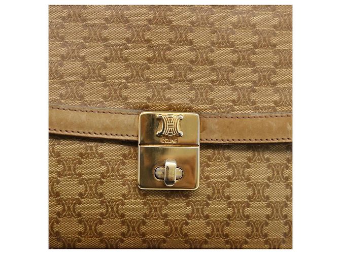16 Céline Borsa a Spalla in Tela Macadam CELINE in Pelle PVC Beige Oro Auth BAZ705 D'oro - vista 17