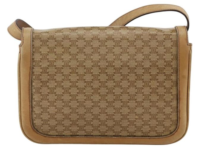 16 Céline Borsa a Spalla in Tela Macadam CELINE in Pelle PVC Beige Oro Auth BAZ705 D'oro - vista 2