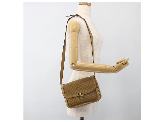 16 Céline Borsa a Spalla in Tela Macadam CELINE in Pelle PVC Beige Oro Auth BAZ705 D'oro - vista 22