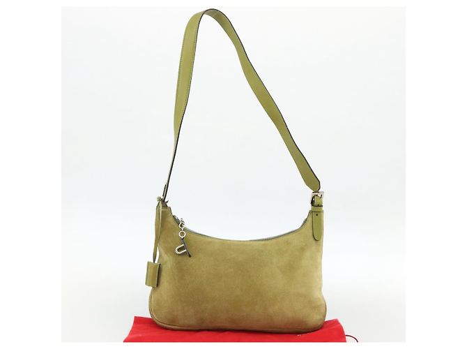 BALLY Schultertasche Wildleder Grün Silber Auth 174837 - Ansicht 12