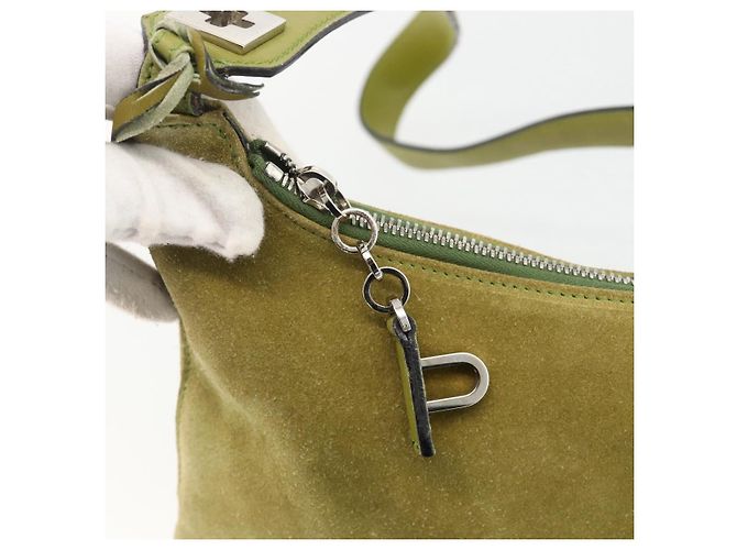 BALLY Schultertasche Wildleder Grün Silber Auth 174837 - Ansicht 18