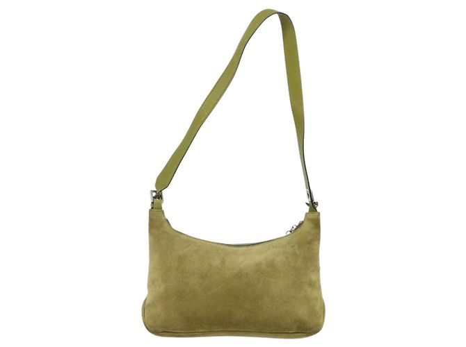 BALLY Schultertasche Wildleder Grün Silber Auth 174837 - Ansicht 2