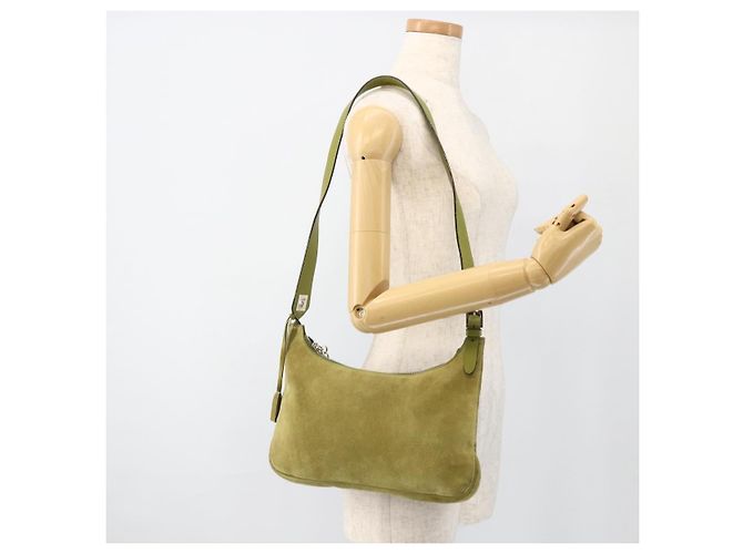 BALLY Schultertasche Wildleder Grün Silber Auth 174837 - Ansicht 23