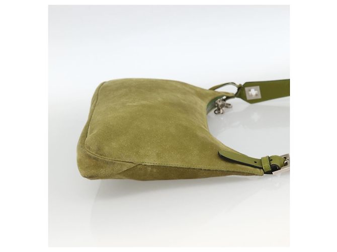 BALLY Schultertasche Wildleder Grün Silber Auth 174837 - Ansicht 4