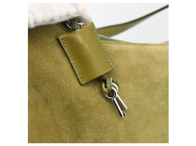 BALLY Schultertasche Wildleder Grün Silber Auth 174837 - Ansicht 9
