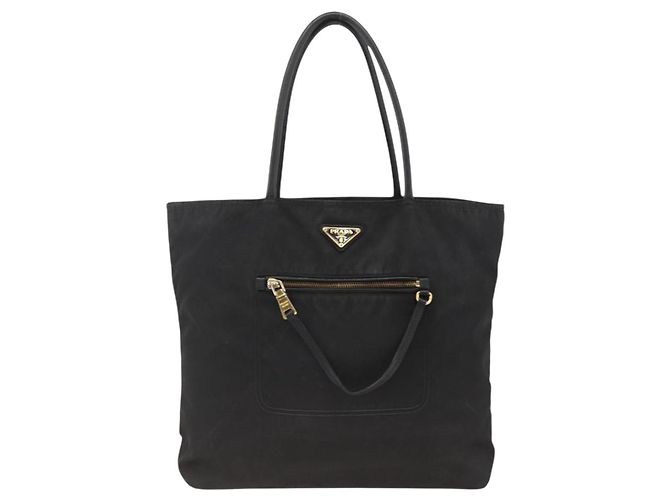 Borsa Tote Prada in nylon nero e oro Auth YKZ773 D'oro - vista 13