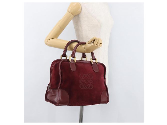 LOEWE Borsa a Mano Anagram in Pelle Scamosciata Bordeaux Oro Auth bs34369 D'oro Bordò - vista 19