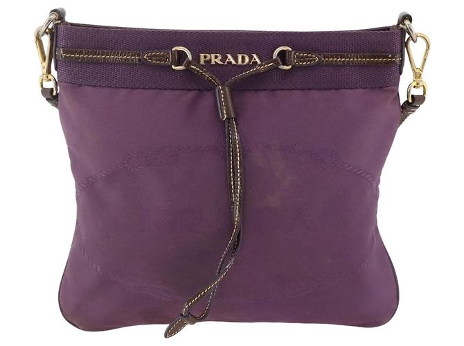 Borsa a Spalla PRADA in Nylon Viola Oro Auth fm5271 D'oro Porpora - vista 13