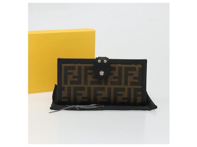 FENDI Cartera Larga de Lona Zucca Negra Marrón Auth am11263A Castaño Negro - vista 12