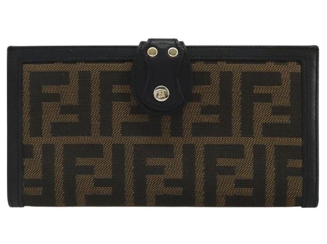 FENDI Cartera Larga de Lona Zucca Negra Marrón Auth am11263A Castaño Negro - vista 13