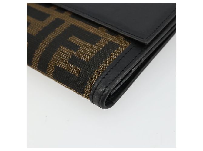FENDI Cartera Larga de Lona Zucca Negra Marrón Auth am11263A Castaño Negro - vista 15