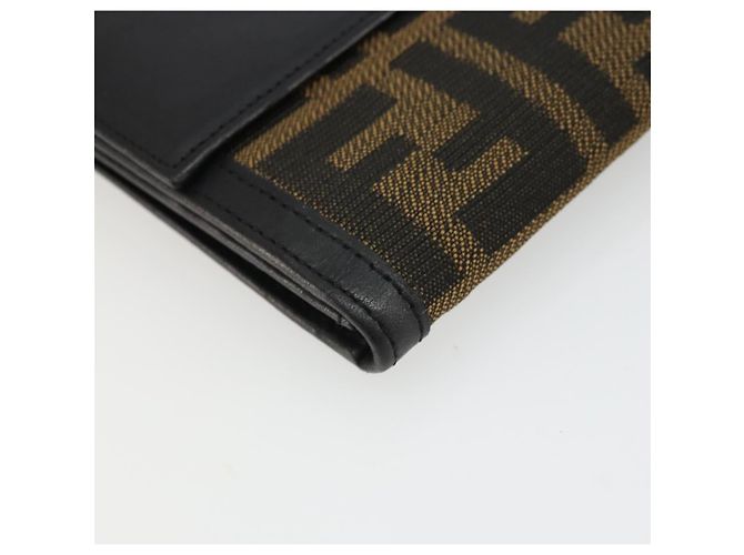 FENDI Cartera Larga de Lona Zucca Negra Marrón Auth am11263A Castaño Negro - vista 16
