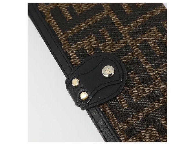 FENDI Cartera Larga de Lona Zucca Negra Marrón Auth am11263A Castaño Negro - vista 18