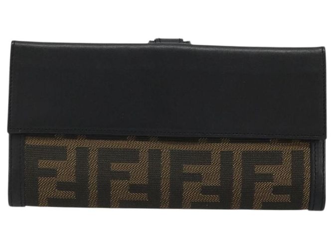 FENDI Cartera Larga de Lona Zucca Negra Marrón Auth am11263A Castaño Negro - vista 2