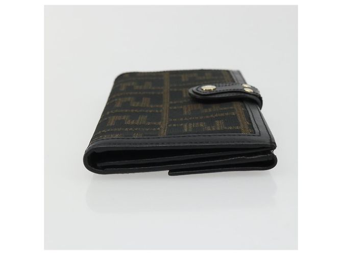 FENDI Cartera Larga de Lona Zucca Negra Marrón Auth am11263A Castaño Negro - vista 3