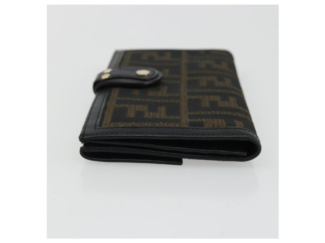 FENDI Cartera Larga de Lona Zucca Negra Marrón Auth am11263A Castaño Negro - vista 4