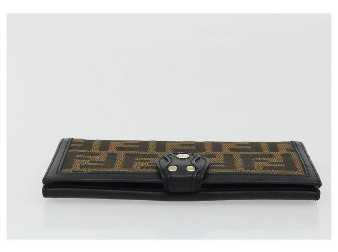 FENDI Cartera Larga de Lona Zucca Negra Marrón Auth am11263A Castaño Negro - vista 5