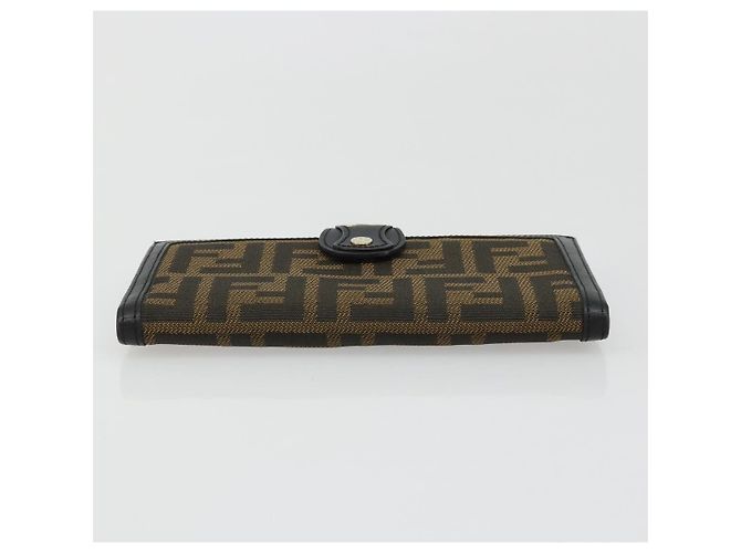FENDI Cartera Larga de Lona Zucca Negra Marrón Auth am11263A Castaño Negro - vista 6