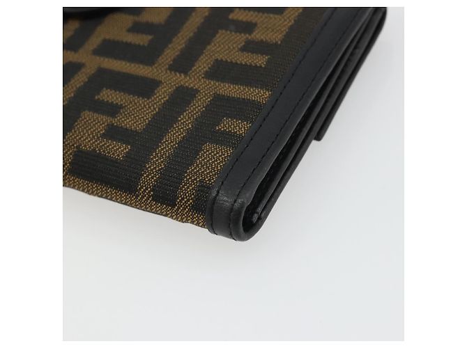 FENDI Cartera Larga de Lona Zucca Negra Marrón Auth am11263A Castaño Negro - vista 7