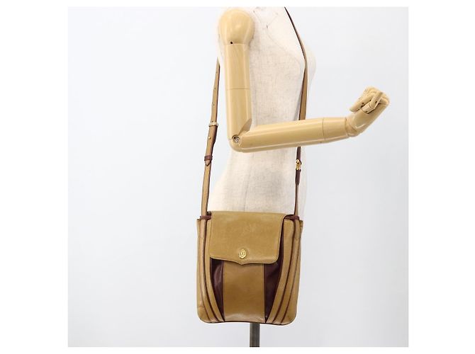 Borsa a Spalla Cartier in Pelle Beige Oro Auth hk3586 D'oro - vista 21