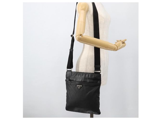Borsa a Spalla in Pelle Nera e Argento PRADA Auth ka3716 Nero - vista 25