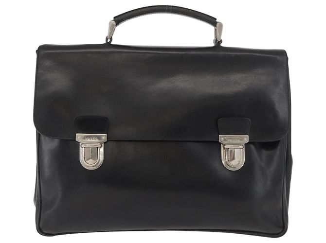 Borsa da lavoro PRADA in pelle nera argento autentica BAZ026 Nero - vista 13