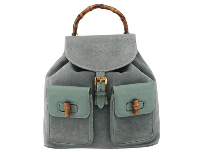 Bamboo Mochila de Bambu GUCCI Camurça Verde Ouro 003 2058 0016 Auth YKZ1452 Dourado - vista 13