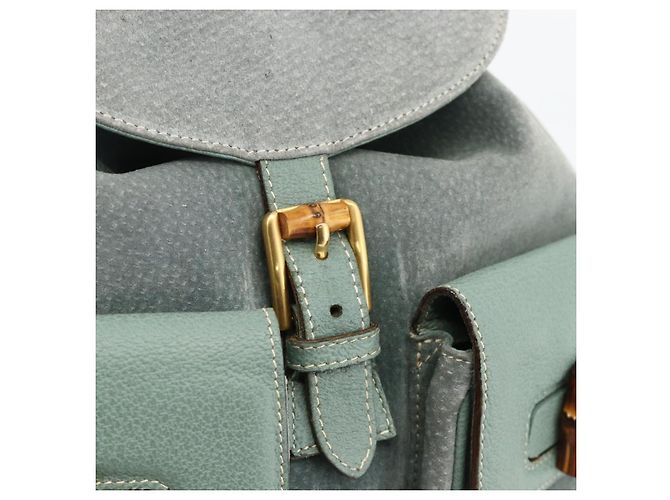 Bamboo Mochila de Bambu GUCCI Camurça Verde Ouro 003 2058 0016 Auth YKZ1452 Dourado - vista 18