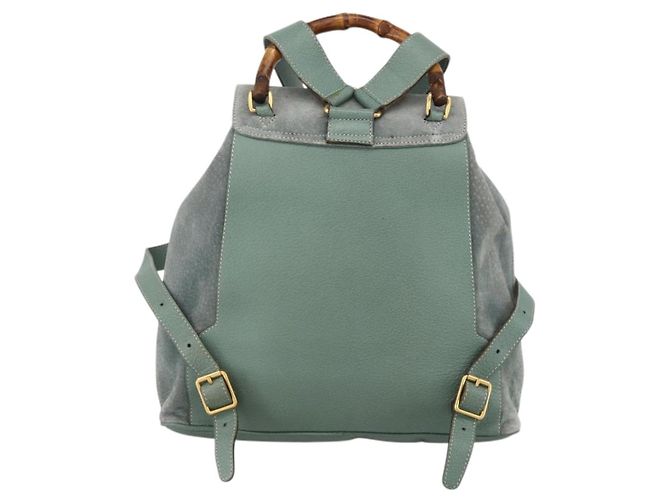 Bamboo Mochila de Bambu GUCCI Camurça Verde Ouro 003 2058 0016 Auth YKZ1452 Dourado - vista 2