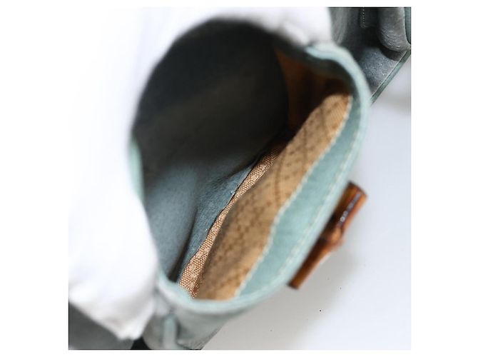 Bamboo Mochila de Bambu GUCCI Camurça Verde Ouro 003 2058 0016 Auth YKZ1452 Dourado - vista 24