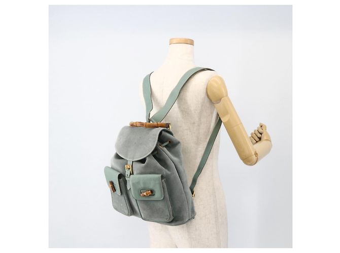 Bamboo Mochila de Bambu GUCCI Camurça Verde Ouro 003 2058 0016 Auth YKZ1452 Dourado - vista 25