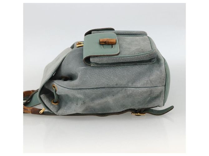 Bamboo Mochila de Bambu GUCCI Camurça Verde Ouro 003 2058 0016 Auth YKZ1452 Dourado - vista 3