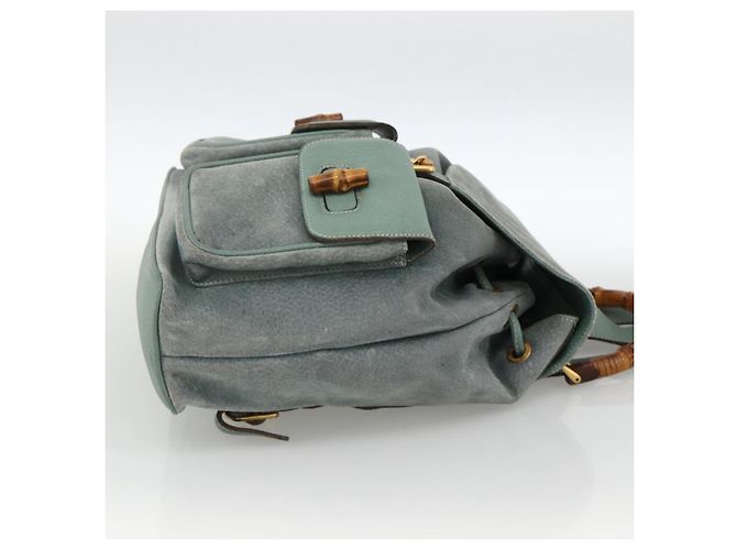 Bamboo Mochila de Bambu GUCCI Camurça Verde Ouro 003 2058 0016 Auth YKZ1452 Dourado - vista 4
