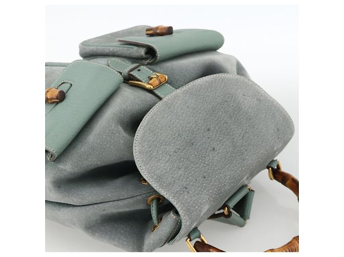 Bamboo Mochila de Bambu GUCCI Camurça Verde Ouro 003 2058 0016 Auth YKZ1452 Dourado - vista 6
