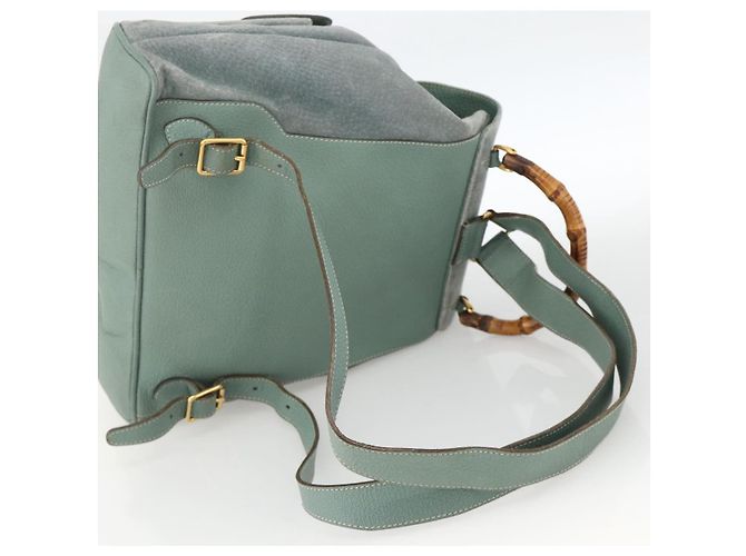Bamboo Mochila de Bambu GUCCI Camurça Verde Ouro 003 2058 0016 Auth YKZ1452 Dourado - vista 9