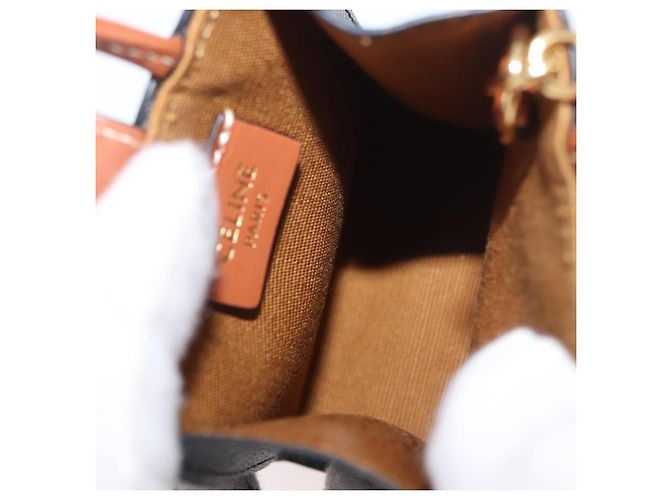 Céline CELINE Triomphe Tela Micro Vertical Cabas Charm PVC Marrone Oro Auth YKZ1019M D'oro - vista 10