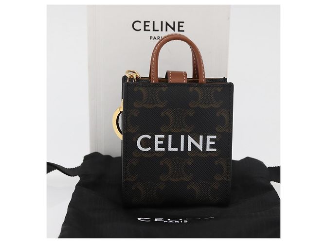 Céline CELINE Triomphe Tela Micro Vertical Cabas Charm PVC Marrone Oro Auth YKZ1019M D'oro - vista 12